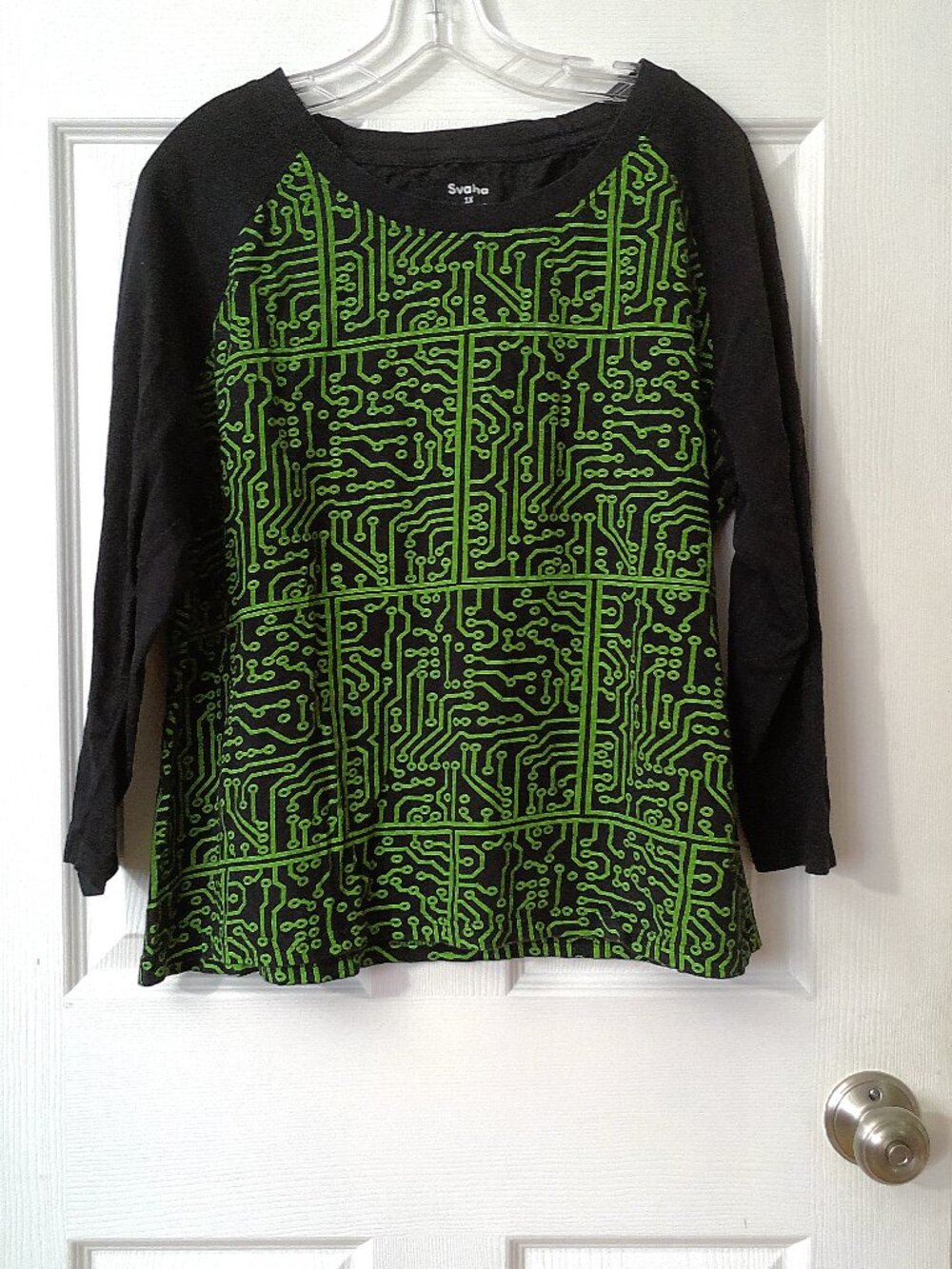 Svaha Black & Green Circuit-Print 3/4 Sleeve Tee